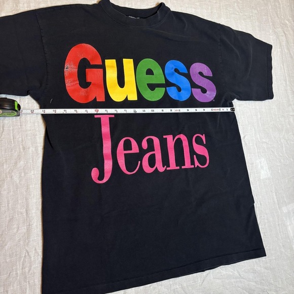 Vintage Guess Jeans Shirt Mens One Size Black Rainbow Logo Graphic 80s - Picture 10 of 14